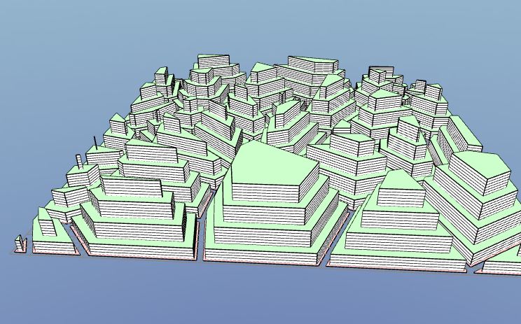 Urban Planning - Buildings that follow 'wedding-cake' typologies to complies with city regulations of sky-view cone-of-vision requirements.